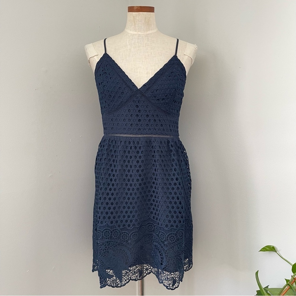 Abercrombie & Fitch Navy Blue Eyelet mini dress NWOT Large